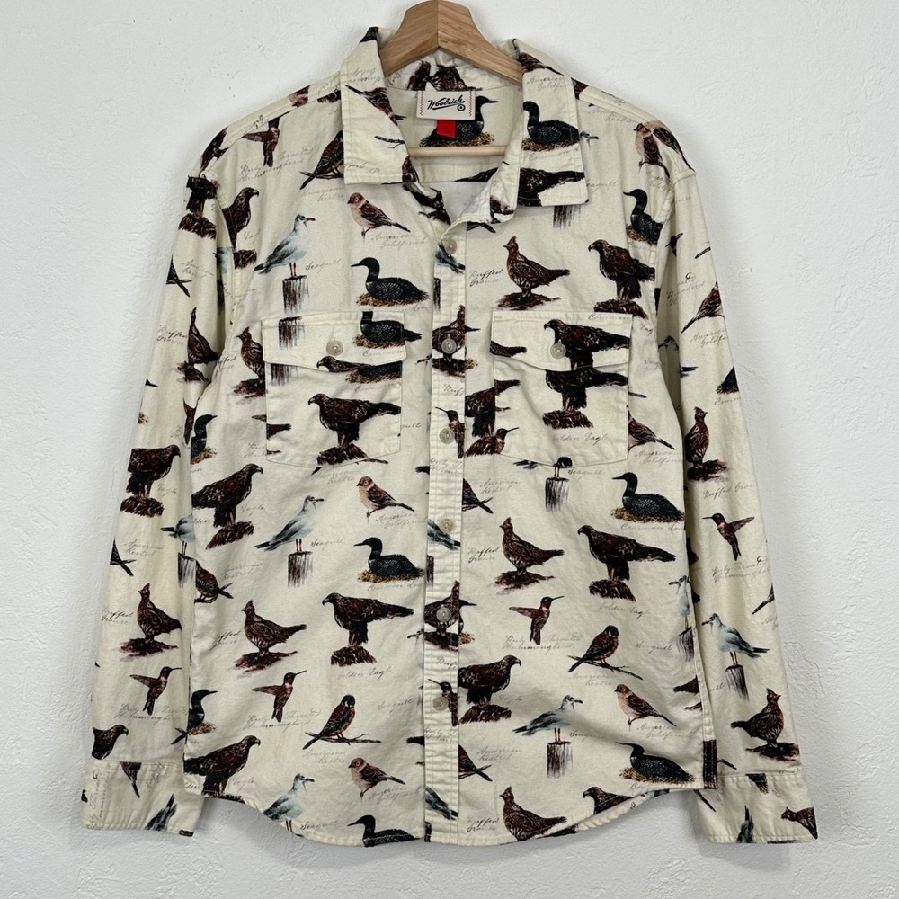 Woolrich x Target Mens Bird Print Motif Flannel Shirt Sz S Long Sleeve Button